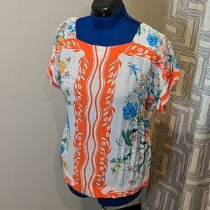 Mauve Floral Blouse with Orange Accents
